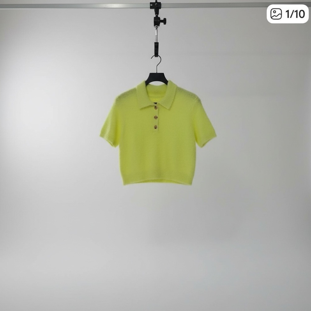 Maeve Anthropologie Lemon Yellow Soft Knit Cropped Polo Sweater